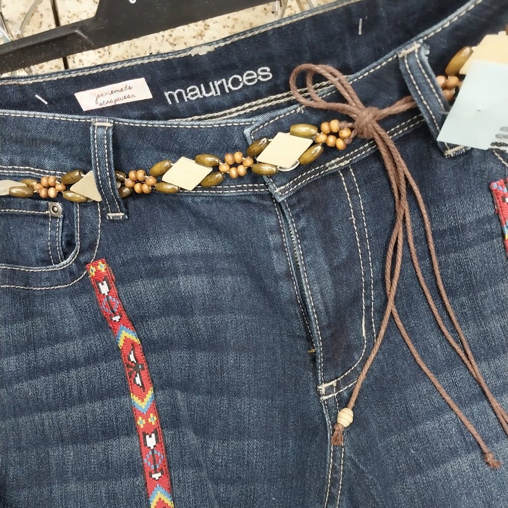 3783 Size 14W Maurices Upcycled Red and Gold Bell-Bottom Jeans. - Picture 5 of 8